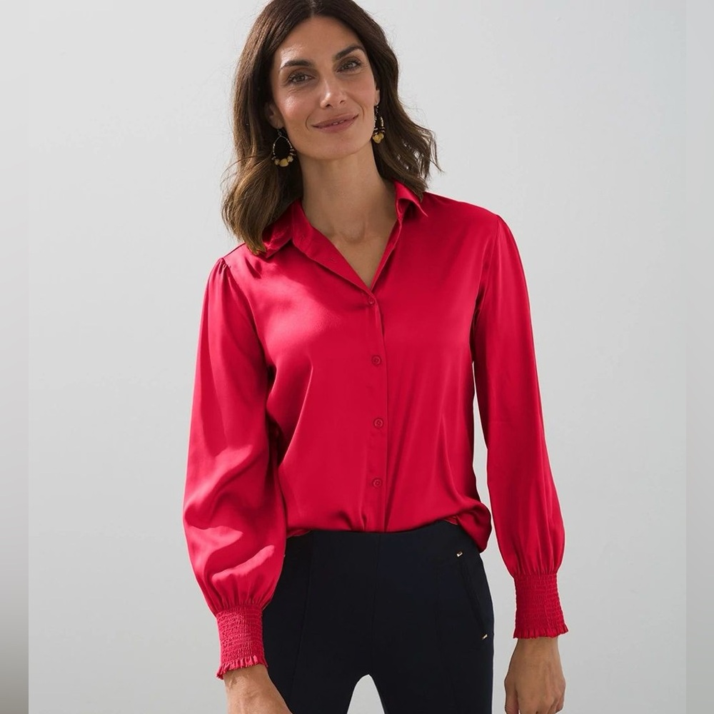 Chico’s Satin Smocked-Cuff Blouse Chico’s Size 3(16) XL